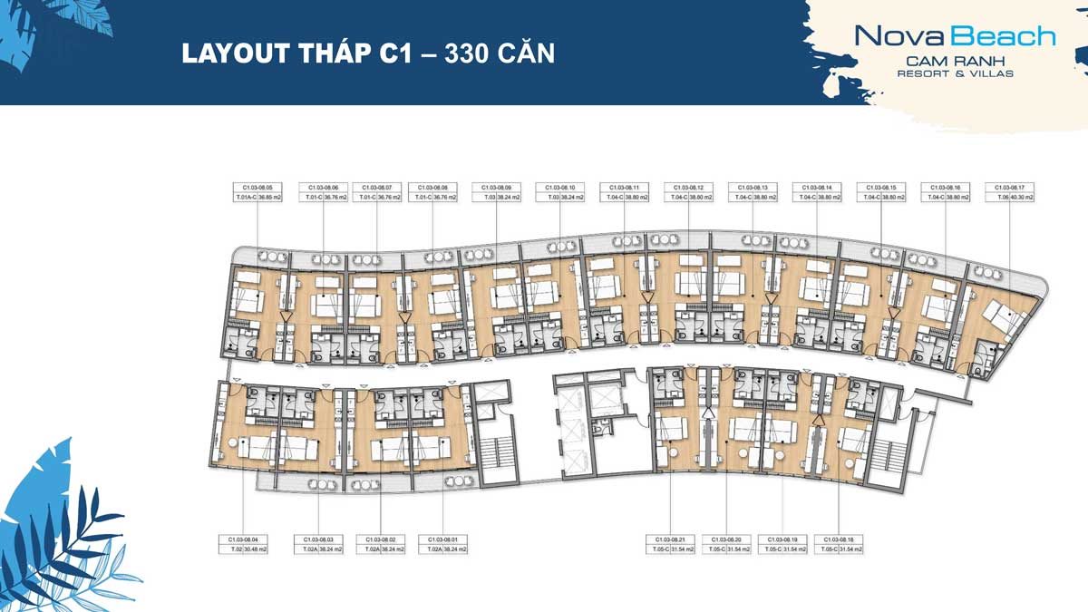 Mặt bằng tầng Tháp C1 Căn hộ NovaBeach Cam Ranh