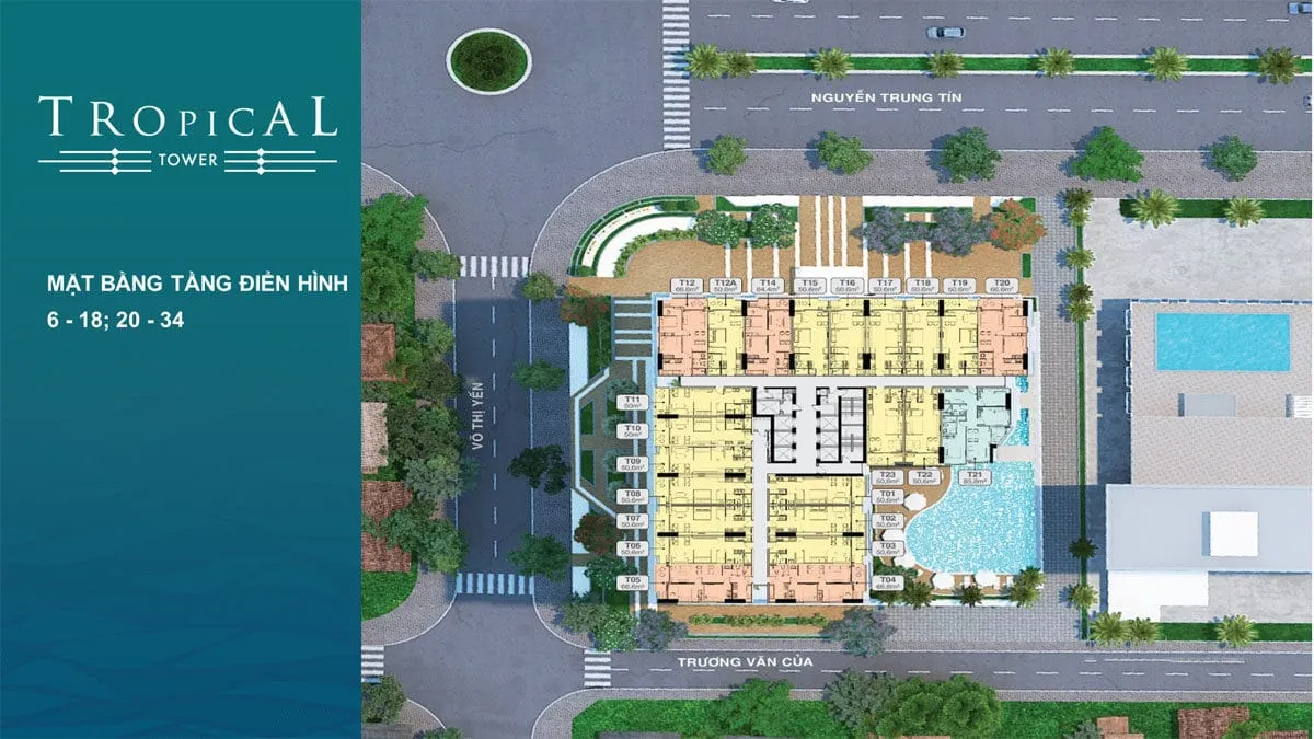 QUY NHƠN MELODY 14 Mặt bằng tầng 6-18 & 20-34 tòa Tropical Tower