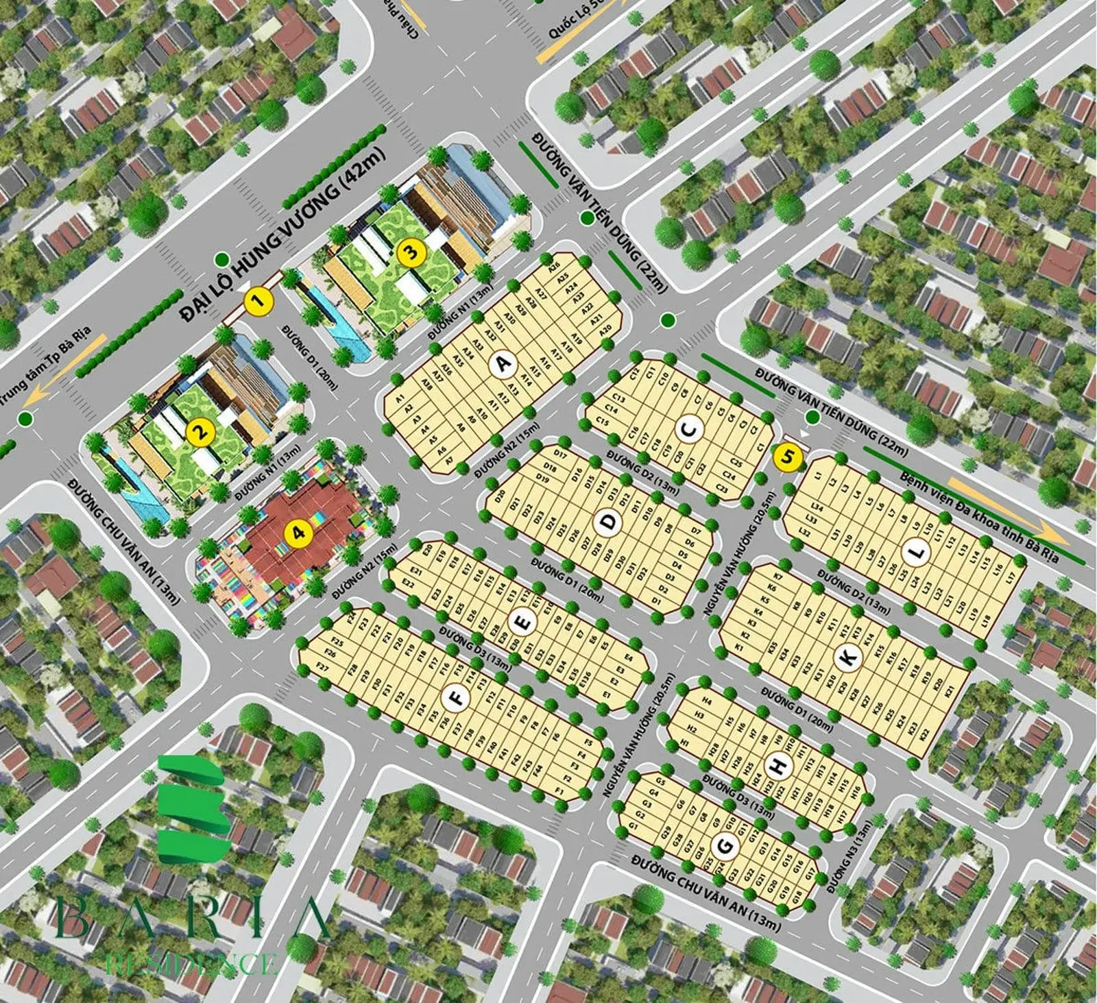 BARIA RESIDENCE 5 Mặt bằng phân lô Dự án Đất nền Baria Residence