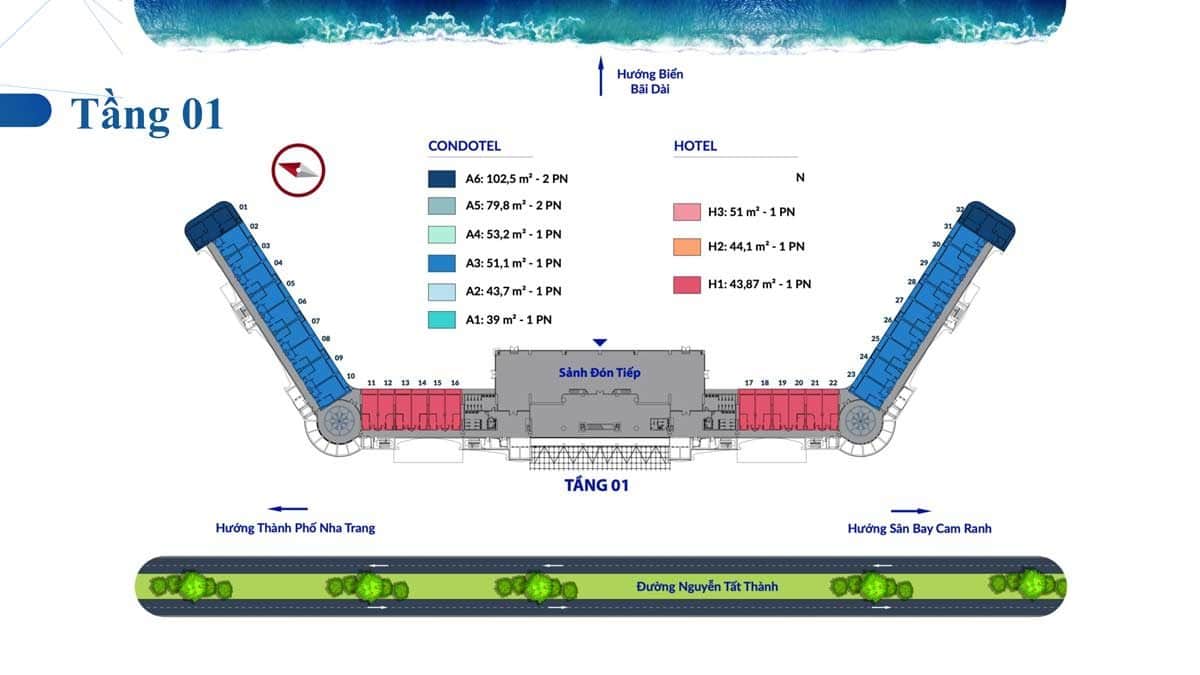 Mặt bằng Tầng 1 Căn hộ Cam Ranh Bay