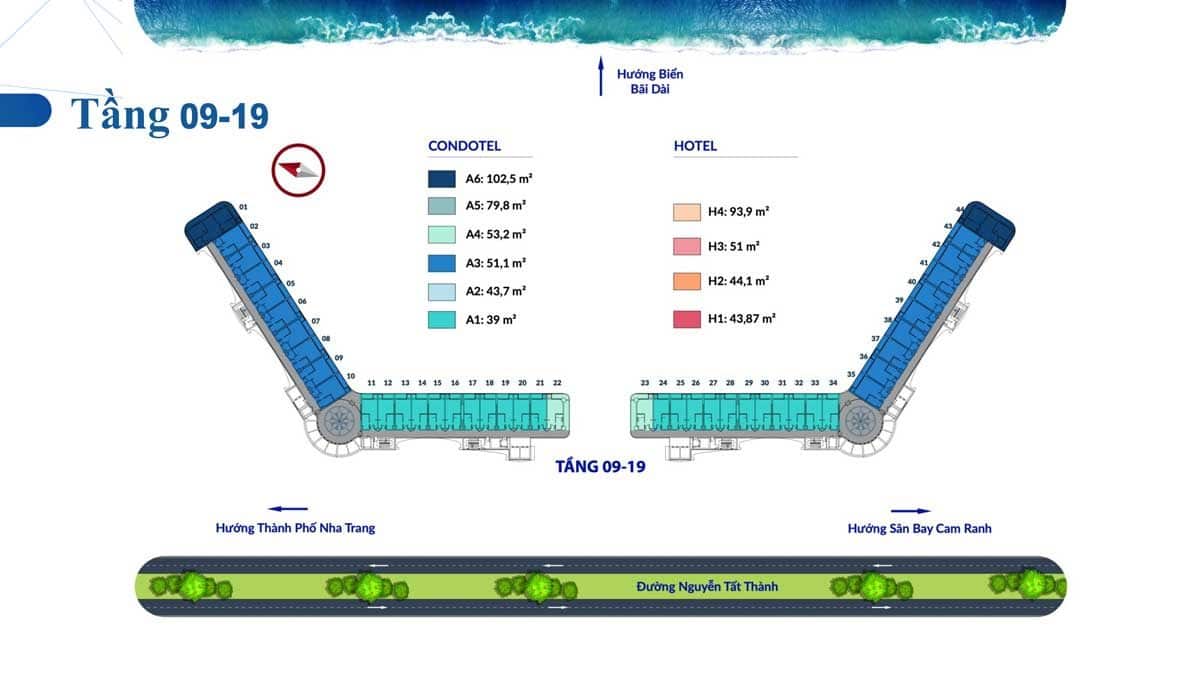 Mặt bằng tầng 9 tới 19 Căn hộ Somerset Cam Ranh Bay