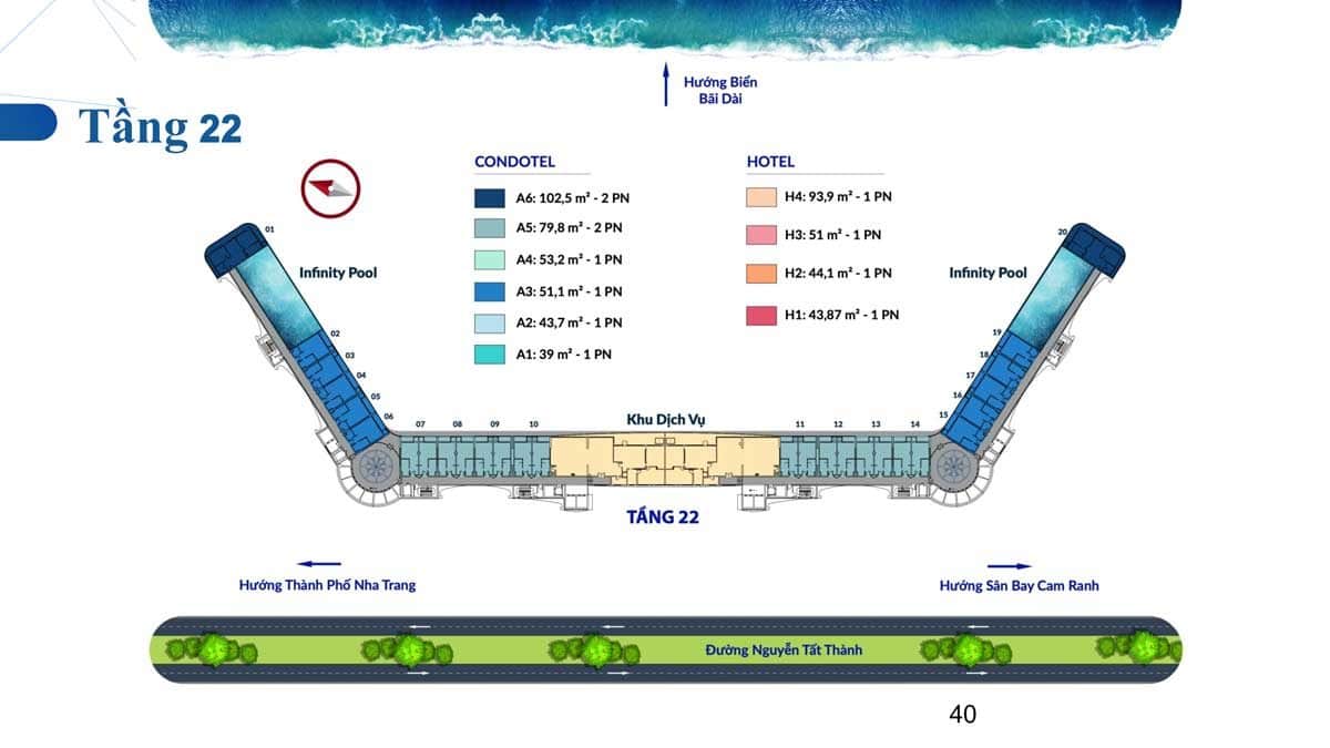 Mặt bằng tầng 22 Căn hộ Somerset Cam Ranh Bay
