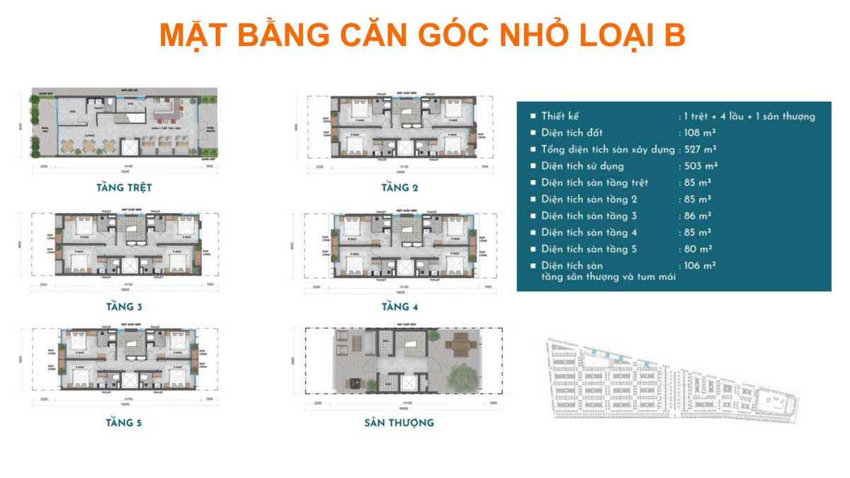 Mặt bằng căn góc nhỏ loại B Broadway Mini Hotel Thanh Long Bay