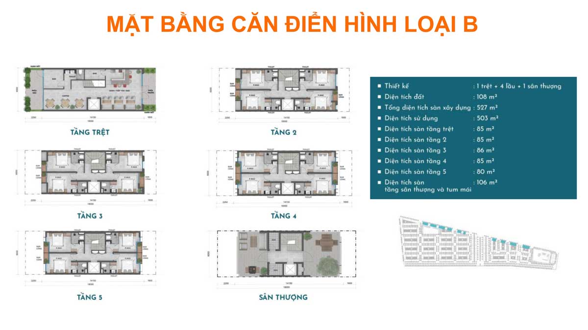 Mặt bằng căn diển hình loại B Broadway Mini Hotel Thanh Long Bay