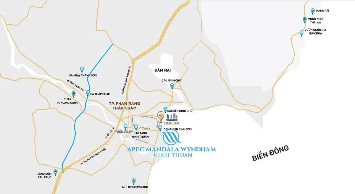 APEC MANDALA WYNDHAM PHAN RANG 2 Vị trí Dự án Condotel Apec Mandala Wyndham Phan Rang - Tháp Chàm Ninh Thuận