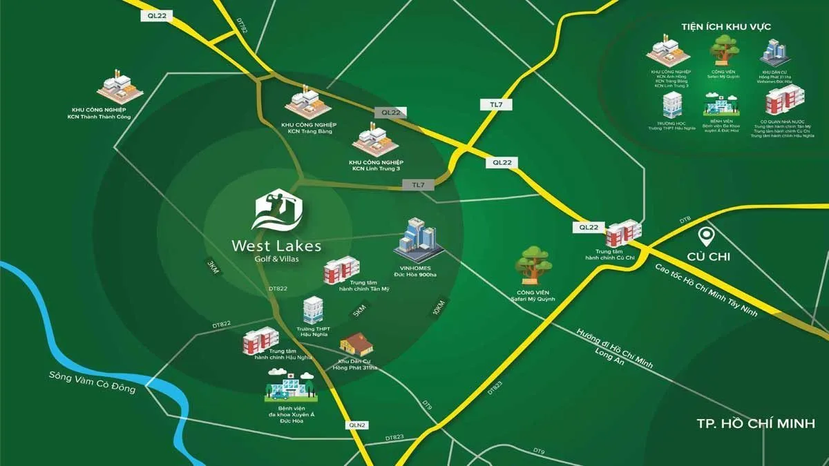WEST LAKES GOLF & VILLAS LONG AN 4 Vị trí Dự án West Lakes Golf & Villas