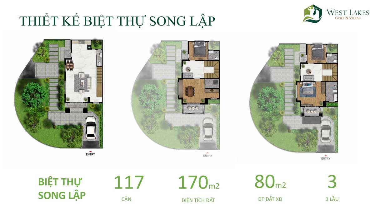 Thiết kế Mặt bằng tầng Biệt thự Song lập West Lakes Golf & Villas Long An