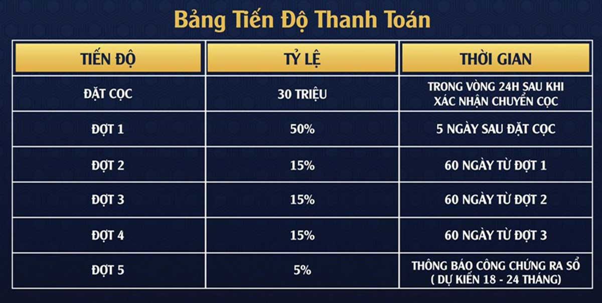 Tiến độ thanh toán Dự án Diamond Airport City Long Thành Đồng Nai