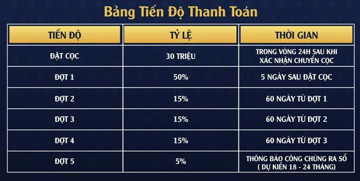 DIAMOND AIRPORT CITY ĐỒNG NAI 8 Tiến độ thanh toán Dự án Diamond Airport City Long Thành Đồng Nai