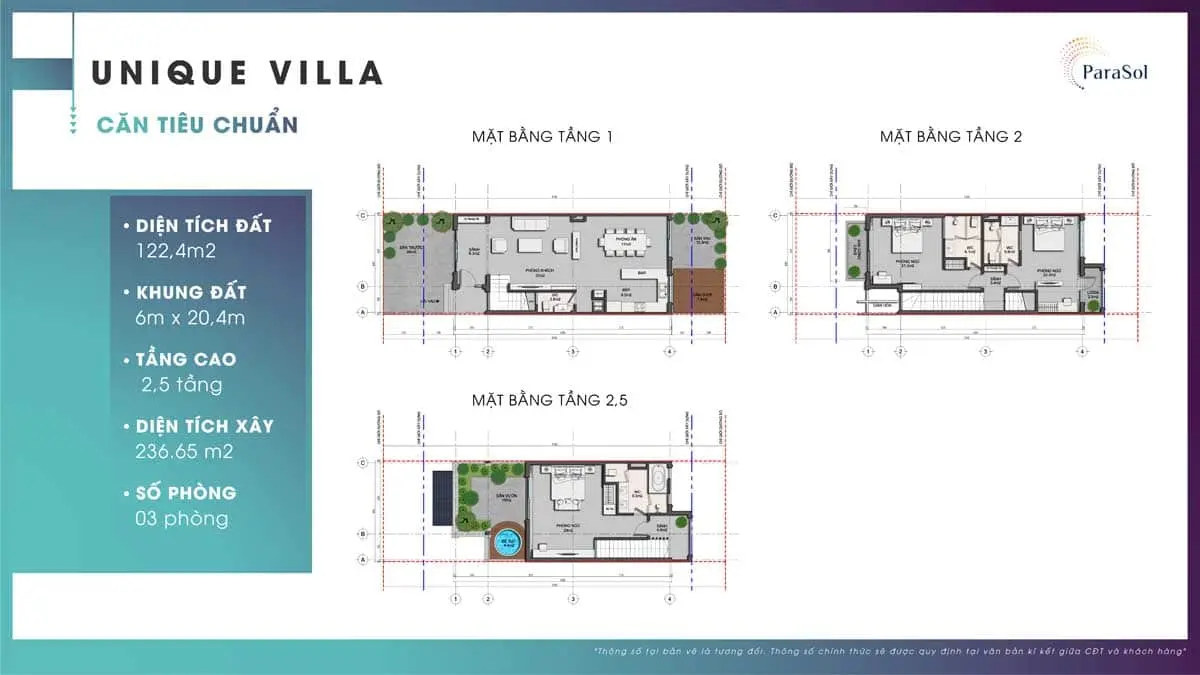 ParaSol Cam Ranh 21 Mặt bằng tầng Unique Villa căn tiêu chuẩn