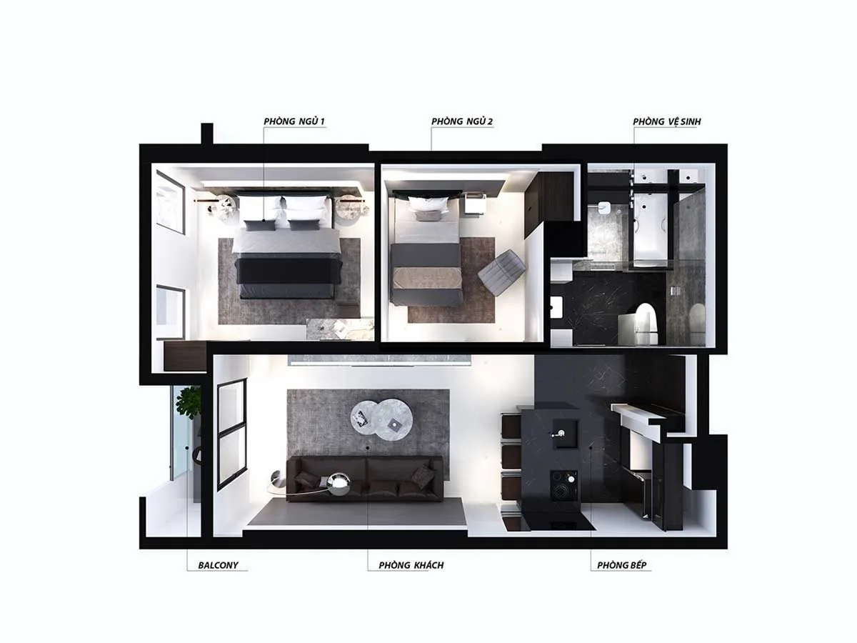 NAGOMI WATERFRONT TOWER 5 Thiết kế Căn hộ 2PN Nagomi Waterfront Tower Nha Trang