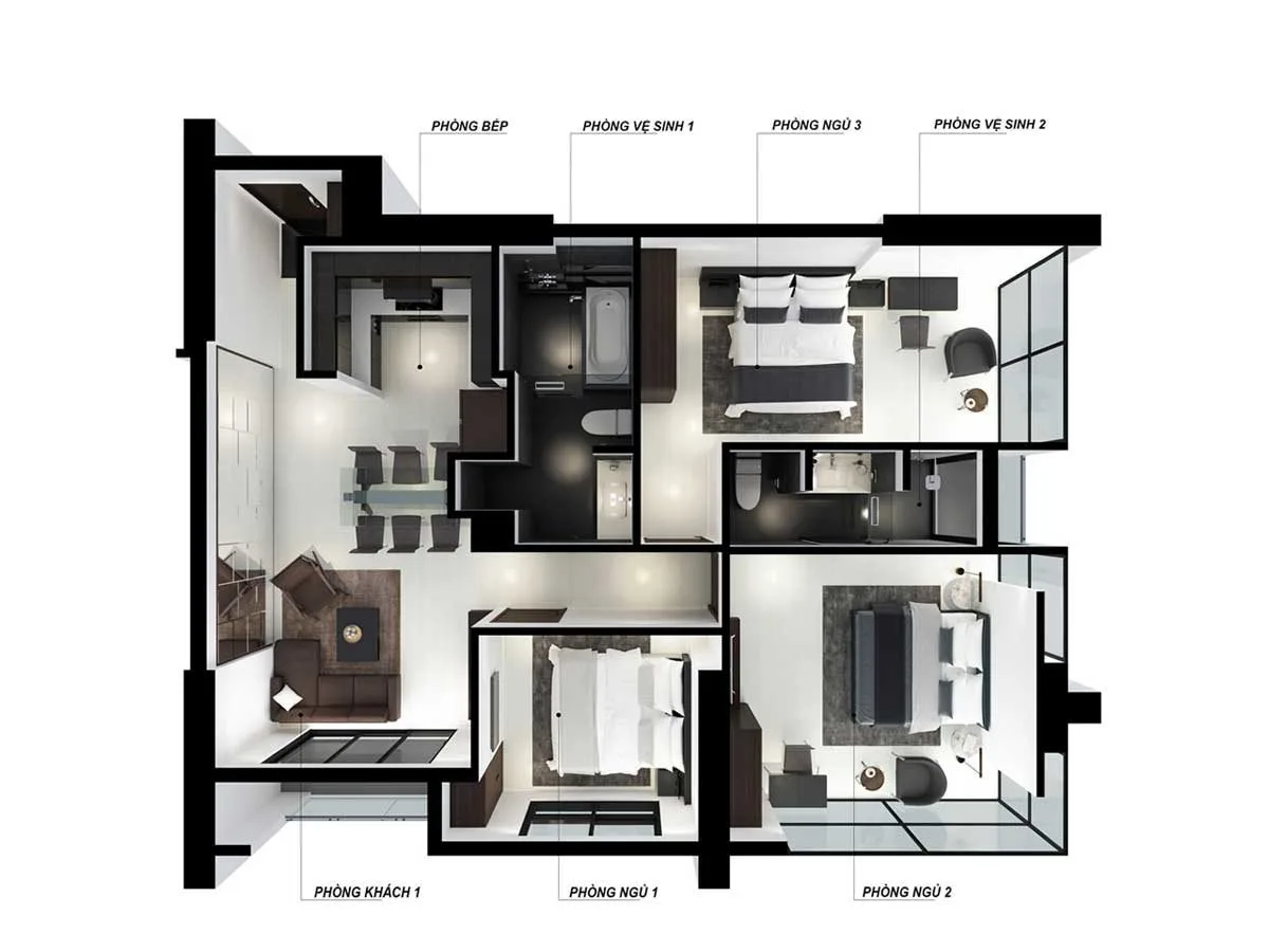 NAGOMI WATERFRONT TOWER 7 Thiết kế Căn hộ 3PN Nagomi Waterfront Tower Nha Trang