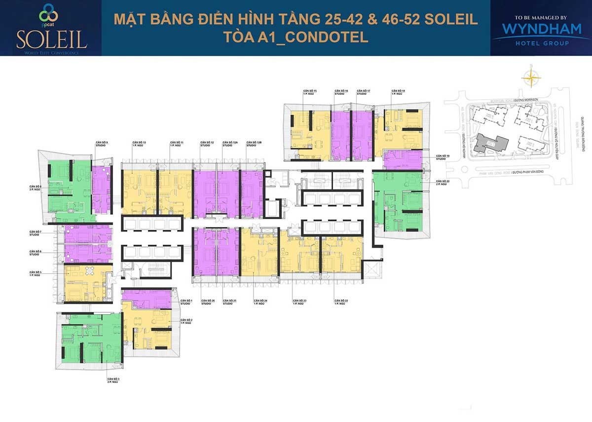 Mặt bằng tầng 25-42 & 46-52 Căn hộ Wyndham Soleil Đà Nẵng