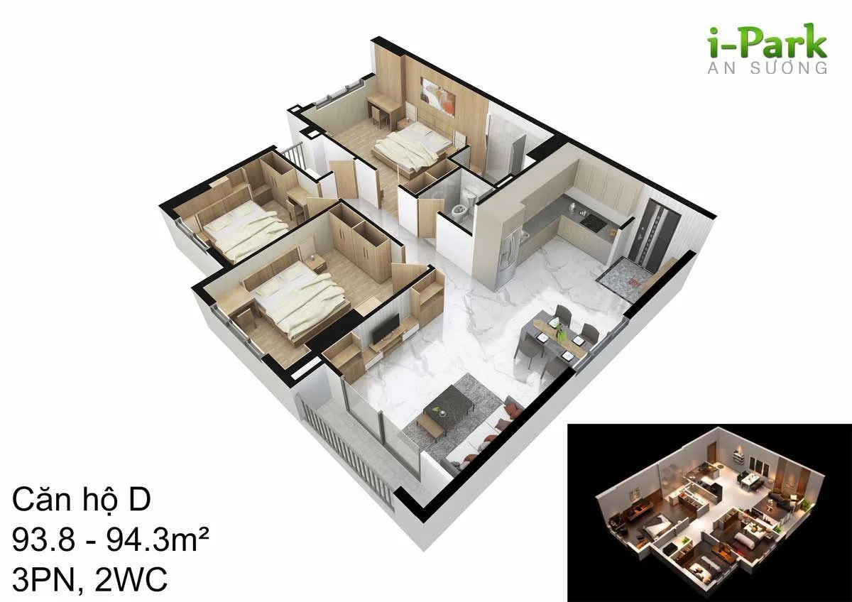 I-PARK AN SƯƠNG 10 Thiết kế Căn hộ D I-Park An Sương Quận 12