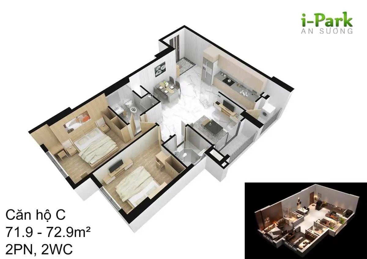 I-PARK AN SƯƠNG 9 Thiết kế Căn hộ C I-Park An Sương Quận 12