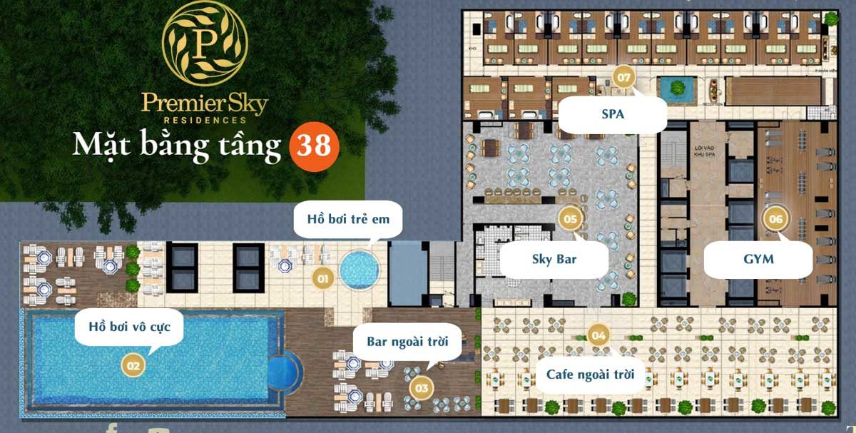 Mặt bằng tầng 38 Căn hộ Premier Sky Residences Đà Nẵng