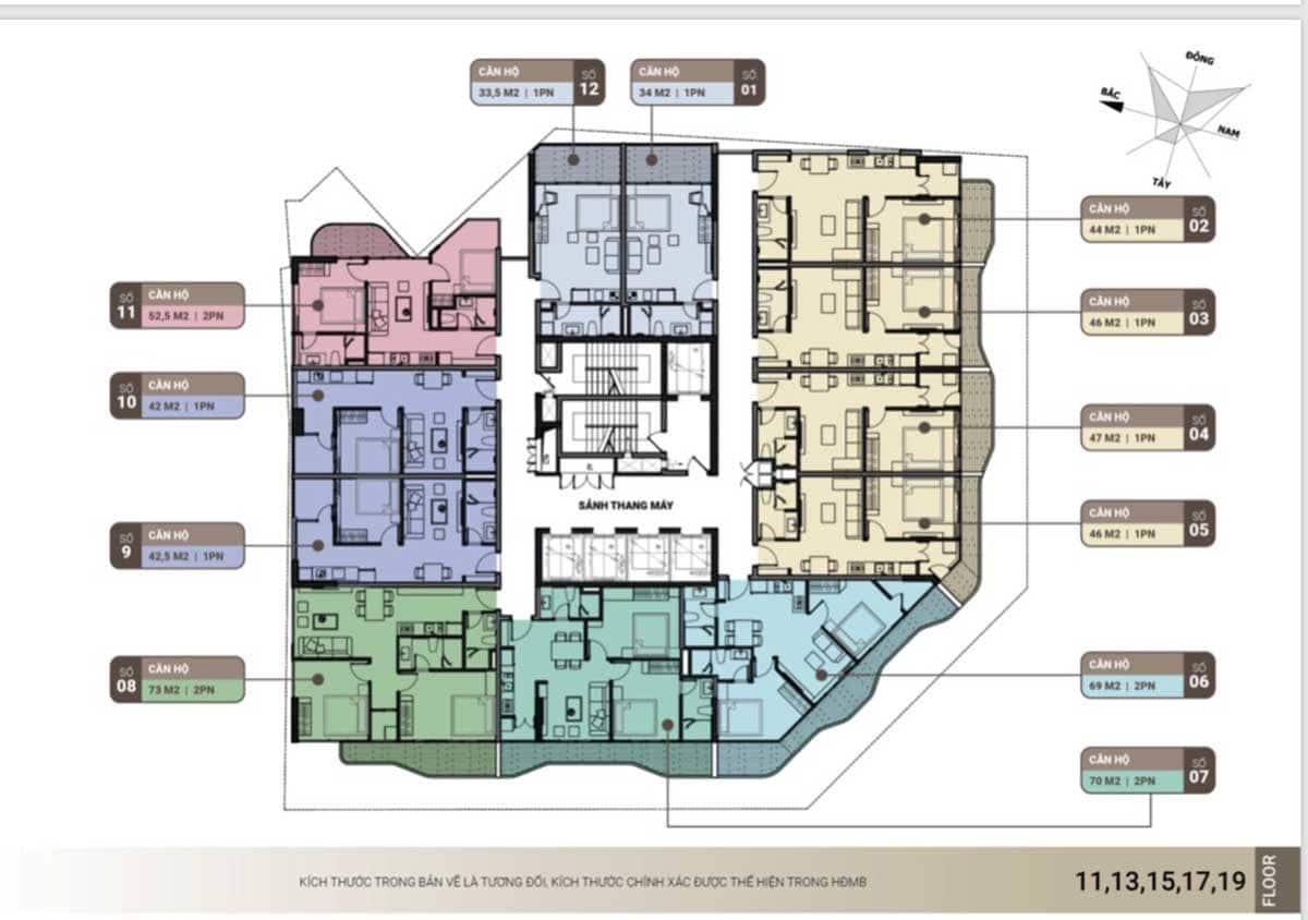 Mặt bằng Tầng 11 - 13 - 15 - 17 -19 Dự án Căn hộ Khách sạn The Light Phú Yên