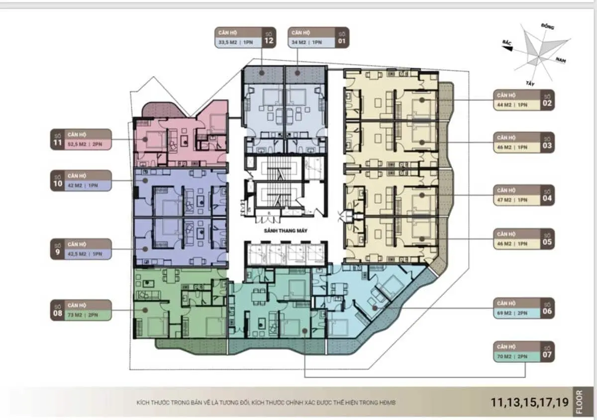 THE LIGHT PHÚ YÊN 17 Mặt bằng Tầng 11 - 13 - 15 - 17 -19 Dự án Căn hộ Khách sạn The Light Phú Yên