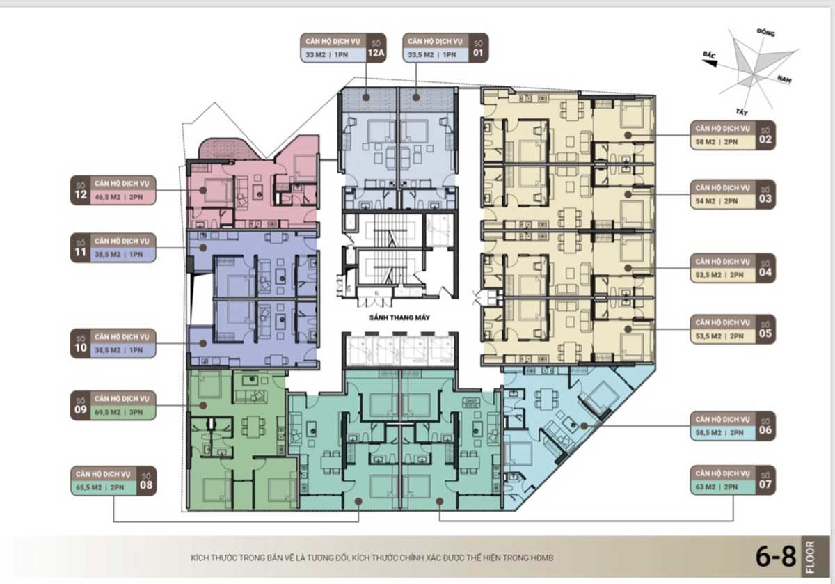 Mặt bằng Tầng 6 - 8 Dự án Căn hộ Khách sạn The Light Phú Yên