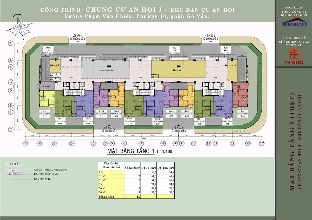 Mặt Bằng Tầng 1 dự án Chung Cư An Hội 3