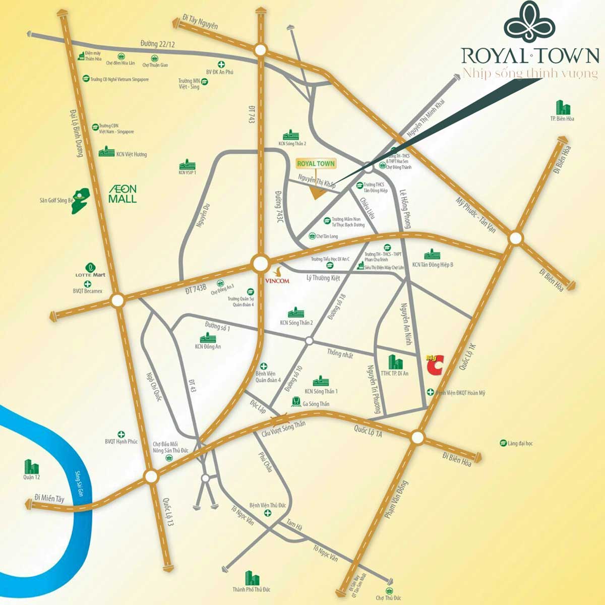 Vị trí Dự án Nhà phố KDC Royal Town Dĩ An Bình Dương