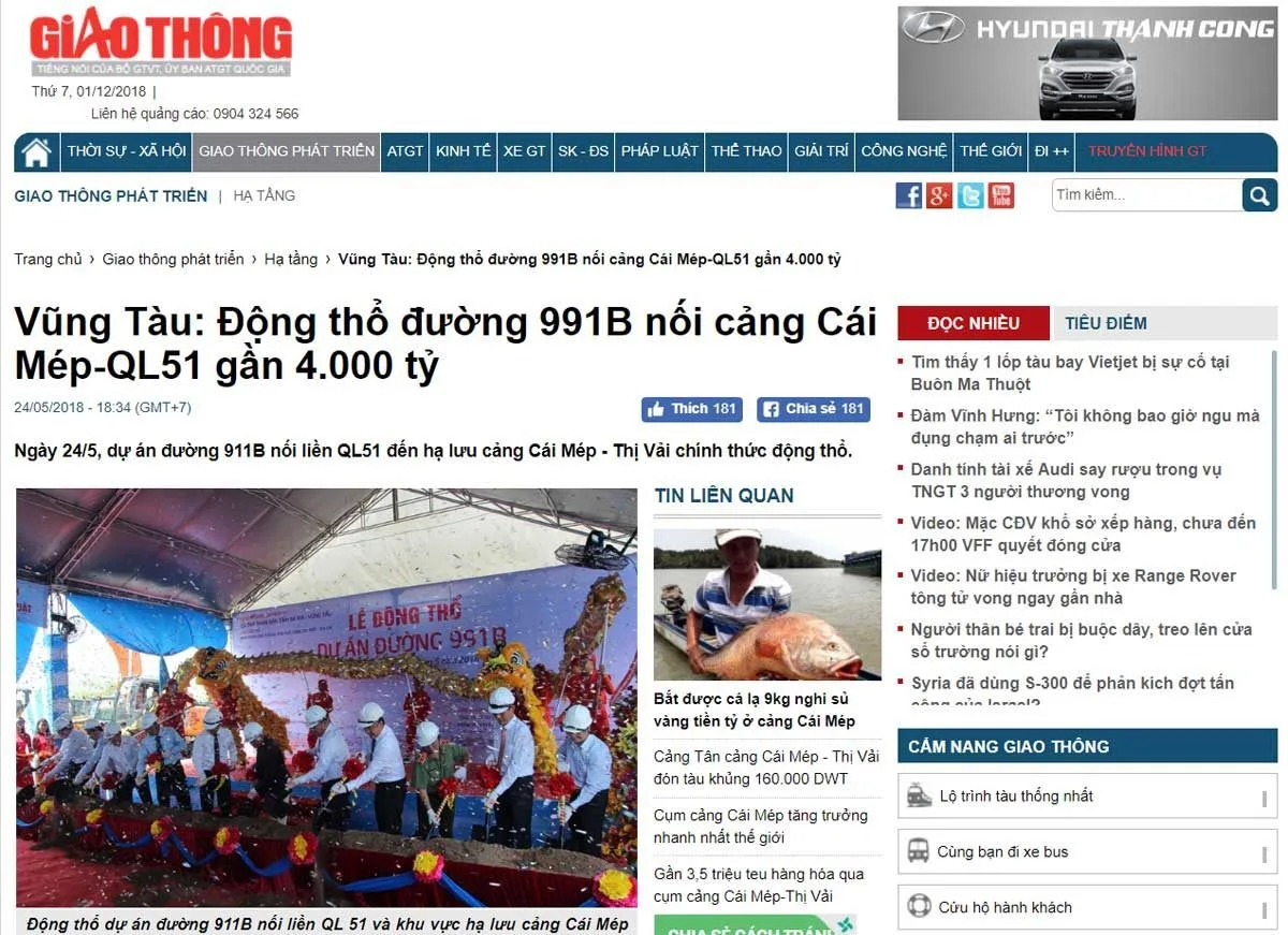 BARIA CITY GATE 9 Động thổ đường 991B nối cảng Cái Mép-QL51