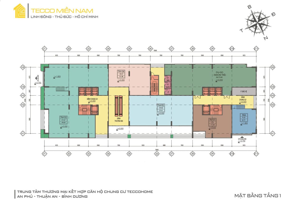 Mặt bằng tầng 1 Dự án Căn hộ Chung cư Tecco Home An Phú