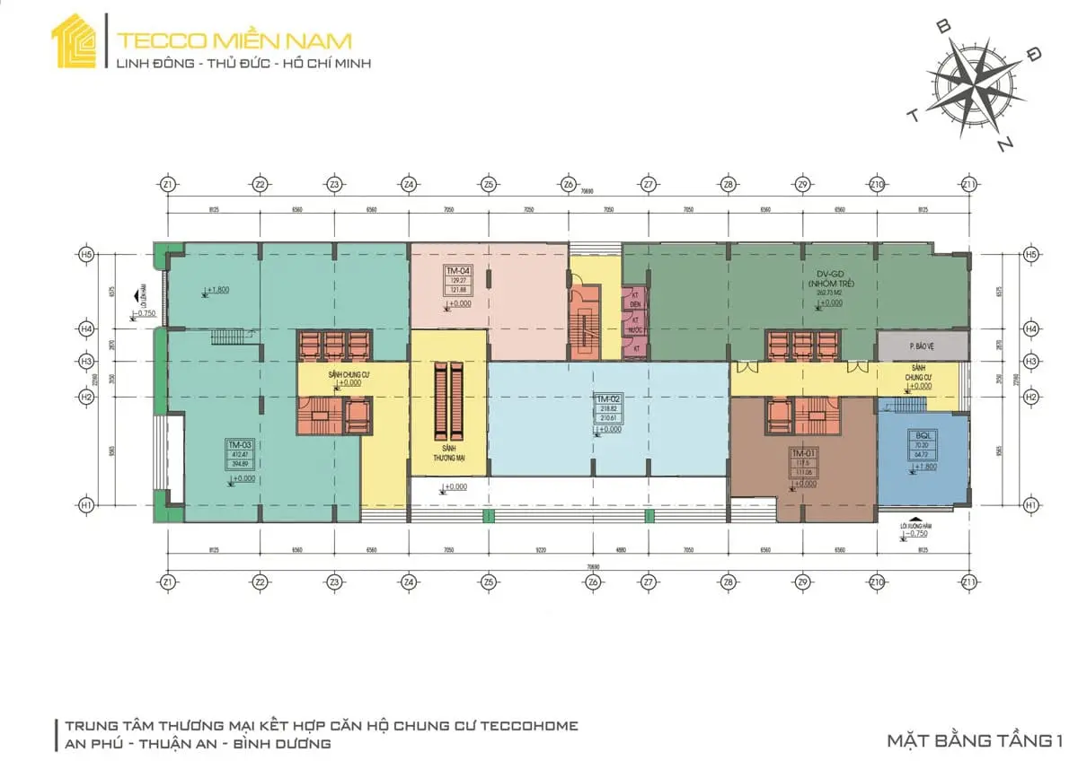 TECCO HOME AN PHÚ 11 Mặt bằng tầng 1 Dự án Căn hộ Chung cư Tecco Home An Phú
