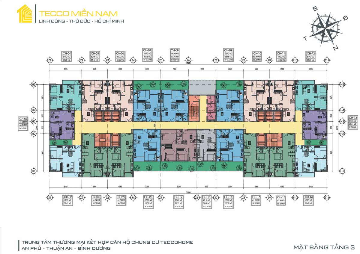 Mặt bằng tầng 3 Dự án Căn hộ Tecco Home An Phú