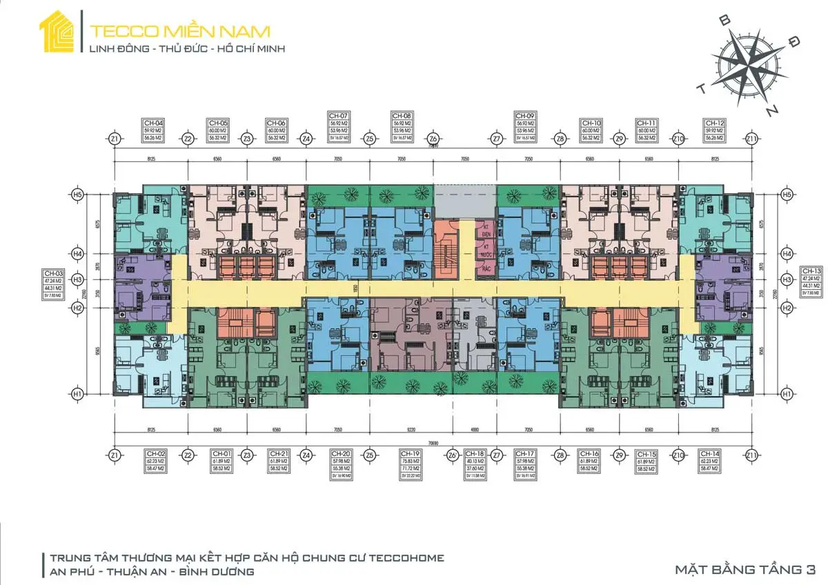 TECCO HOME AN PHÚ 13 Mặt bằng tầng 3 Dự án Căn hộ Tecco Home An Phú