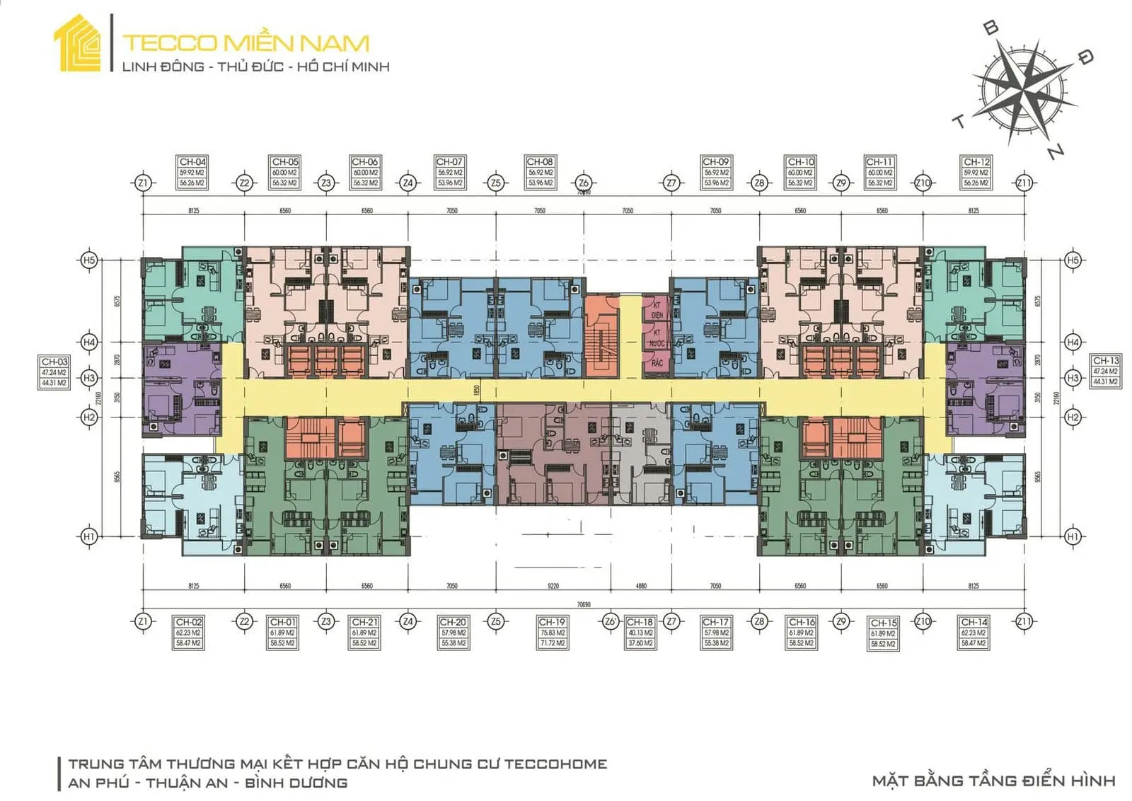 TECCO HOME AN PHÚ 14 Mặt bằng tầng 3 -23 Dự án Căn hộ Chung cư Tecco Home An Phú