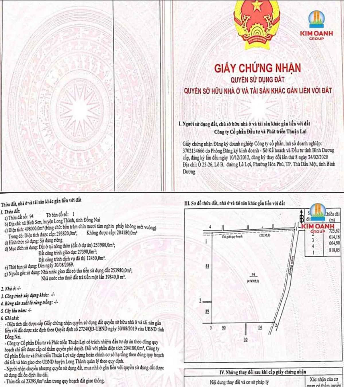 Sổ hồng Dự án Khu Dân cư Bình Sơn Long Thành Đồng Nai