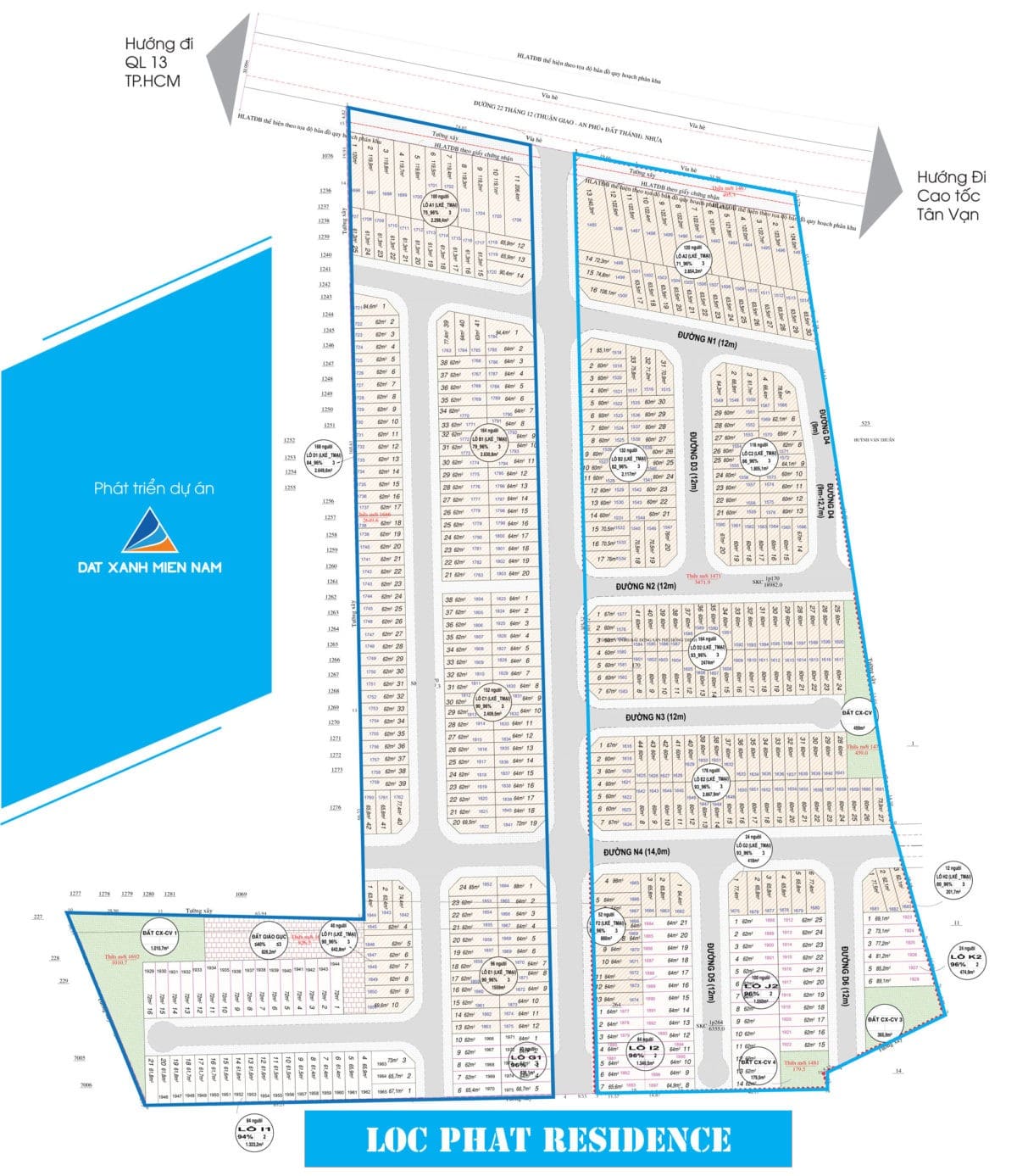 Sơ đồ phân lô Dự án Đất nền Dự án Lộc Phát Residence