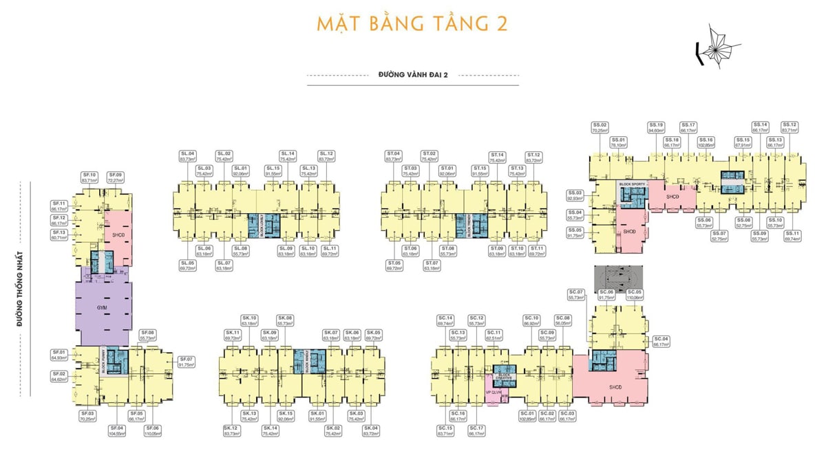 Mặt bằng Tầng 2 Căn hộ 9X Next Gen Bình Dương