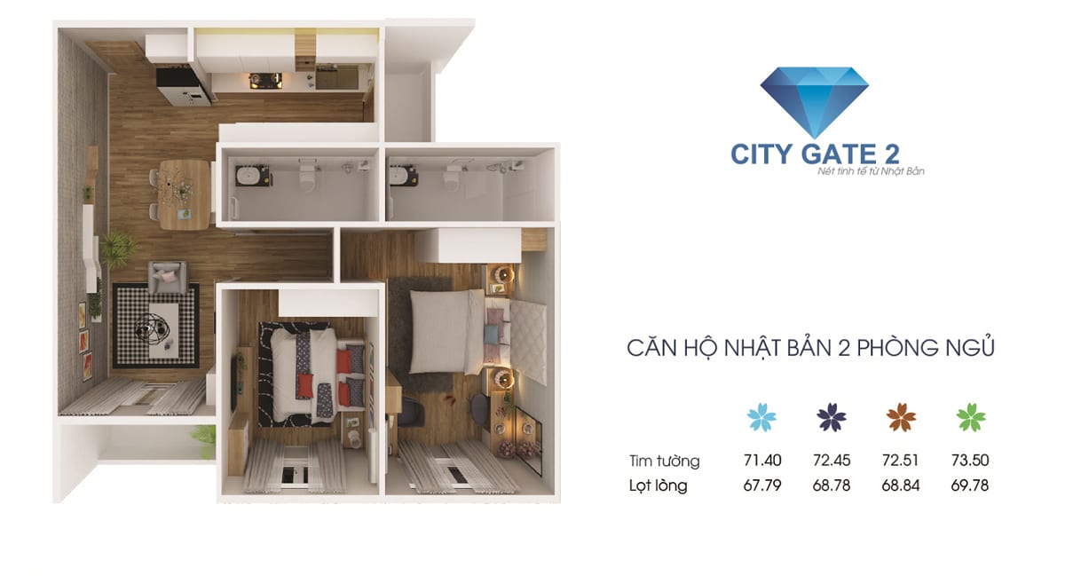 Thiết kế Căn hộ 2 PN City Gate 2 - Diamond Riverside Quận 8