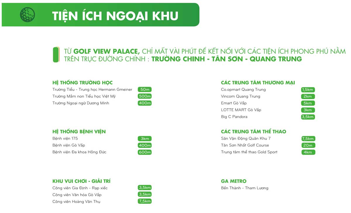 Tiện ích Ngoại khu Dự án Căn hộ Chung cư Golf View Palace Tân Bình