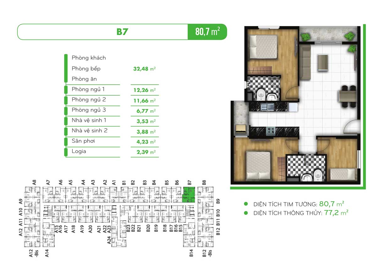 Thiết kế Căn hộ 80,7m2 Dự án Chung cư Golf View Palace Tân Bình