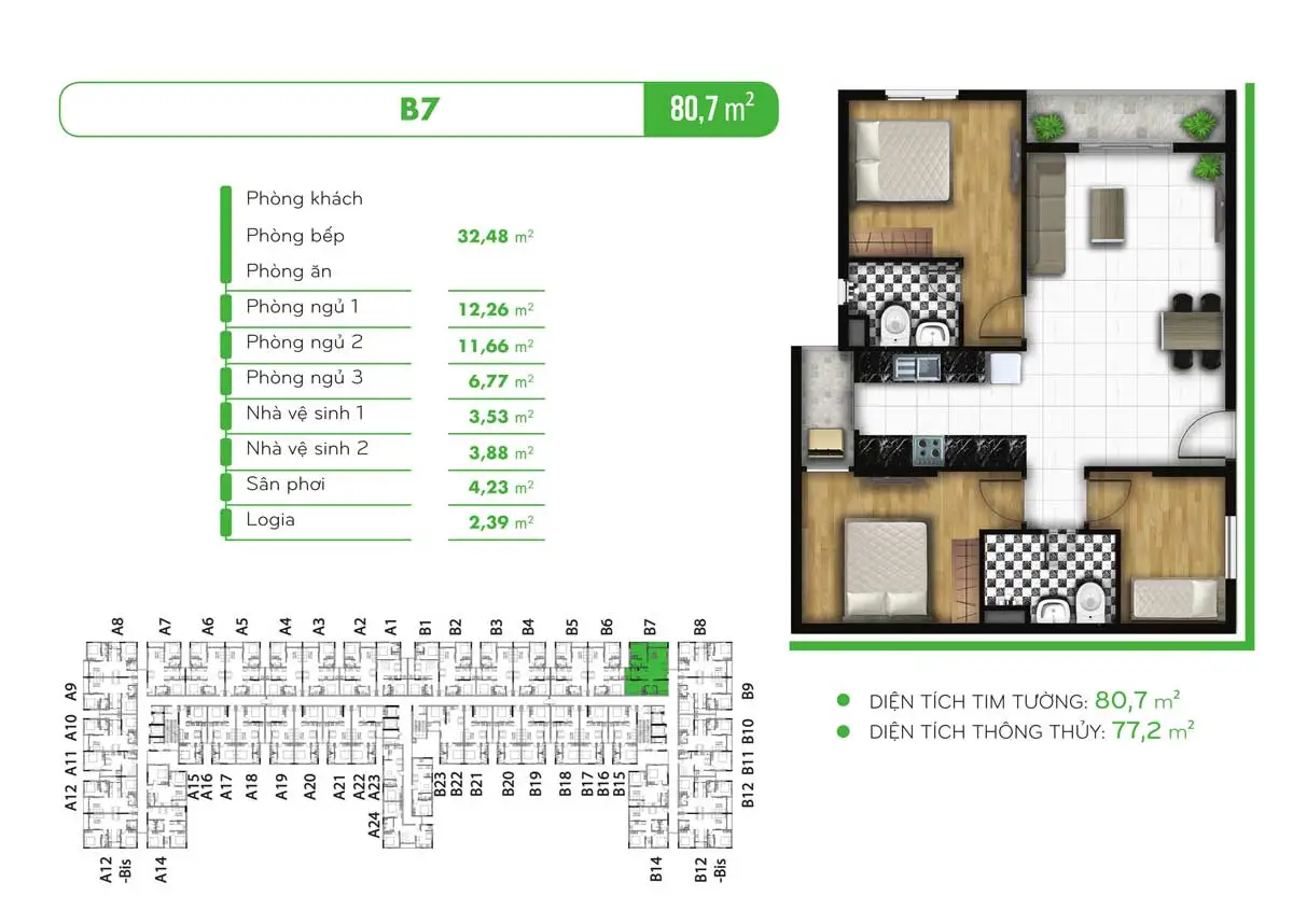 GOLF VIEW PALACE TÂN BÌNH 18 Thiết kế Căn hộ 80,7m2 Dự án Chung cư Golf View Palace Tân Bình