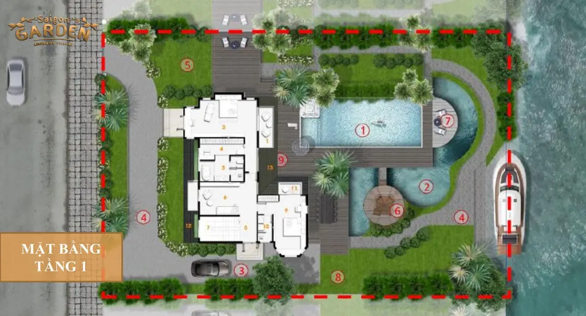 SAIGON GARDEN RIVERSIDE VILLAGE 23 Mặt bằng tầng 1 Biệt thự 02 Dự án Saigon Garden Riverside Village Quận 9