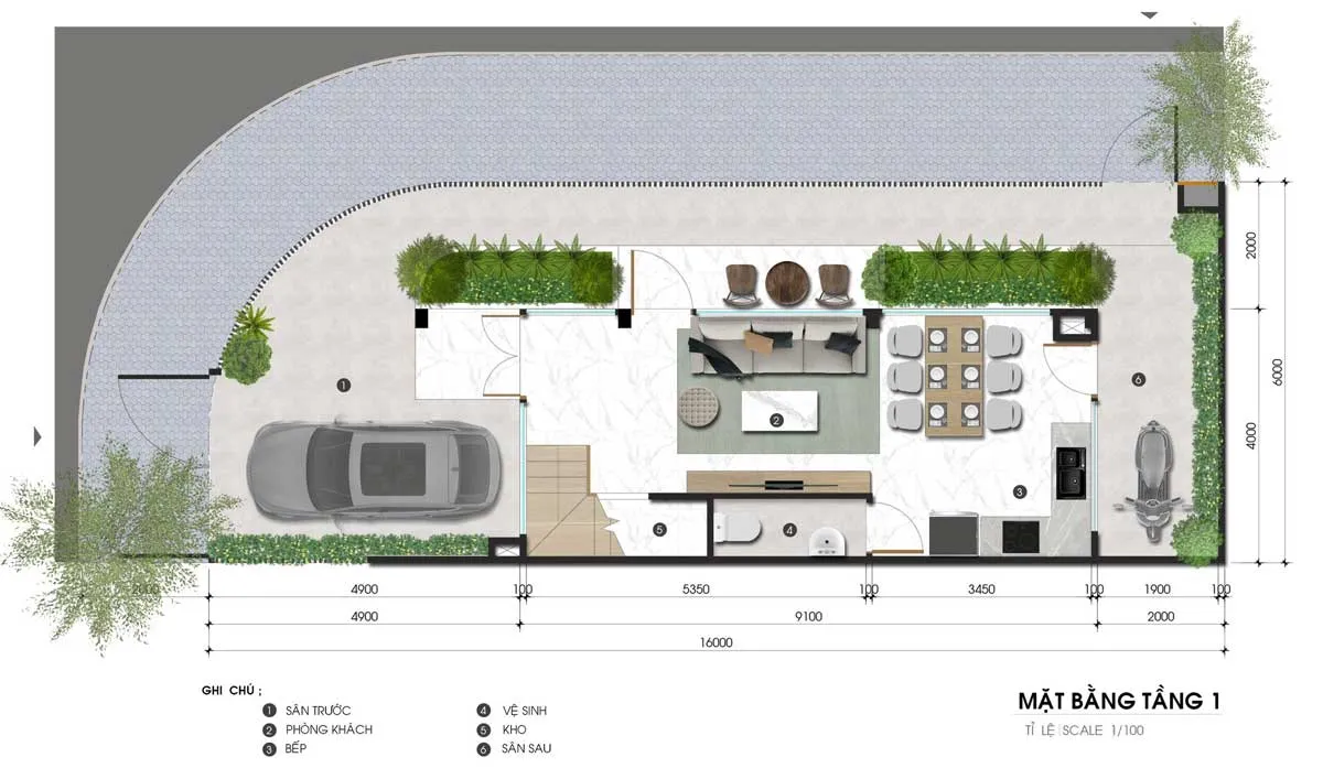 Mặt bằng căn góc tầng 1 Mặt bằng căn góc tầng 1