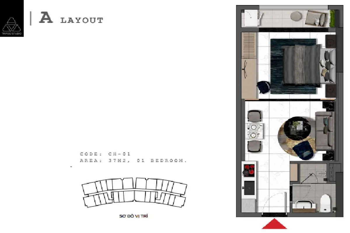 Thiết kế căn 1 phòng ngủ Thiết kế căn 1 phòng ngủ
