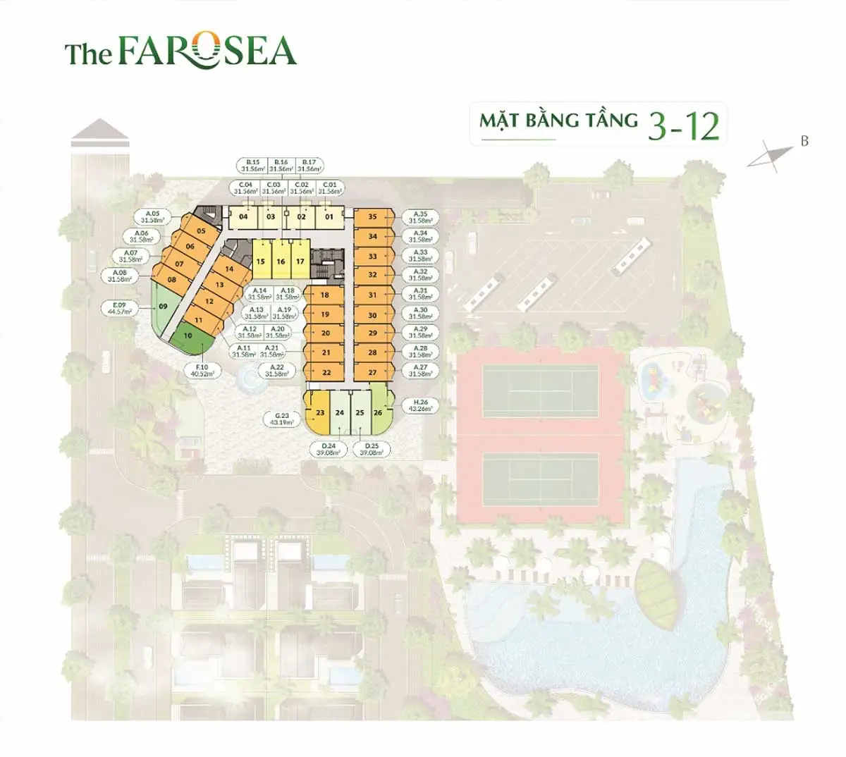 THE FAROSEA PHAN THIẾT 16 Mặt bằng tầng 3 - 12 Dự án Căn hộ The Farosea Phan Thiết