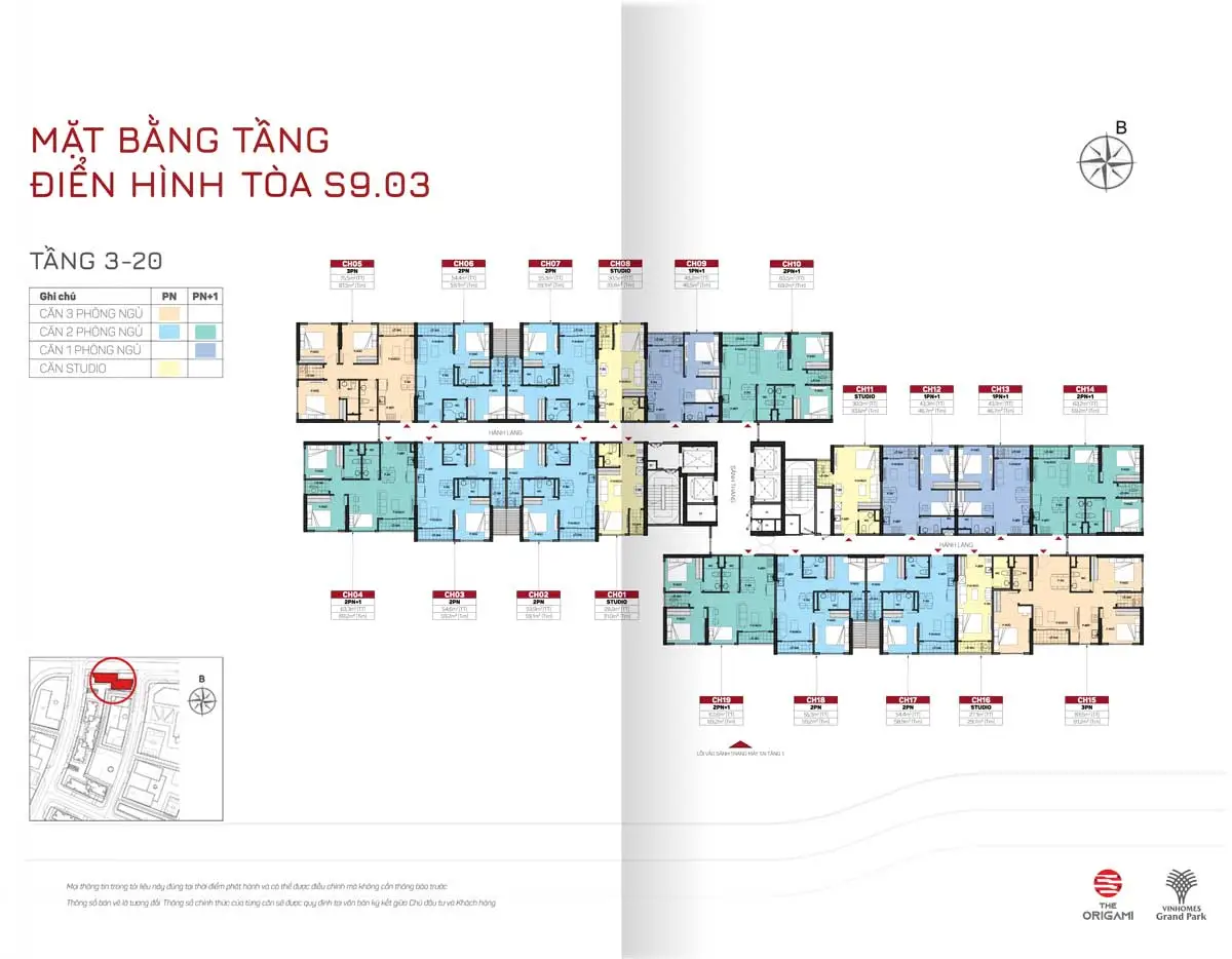 THE ORIGAMI 11 Mặt bằng tầng Tòa S9-03 Căn hộ The Origami tại trung tâm Dự án Vinhomes Grand Park Quận 9