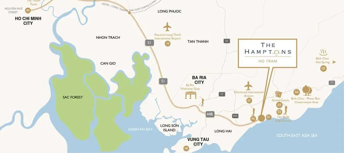 THE HAMPTONS HỒ TRÀM 3 Vị trí Dự án The Hamptons Hồ Tràm