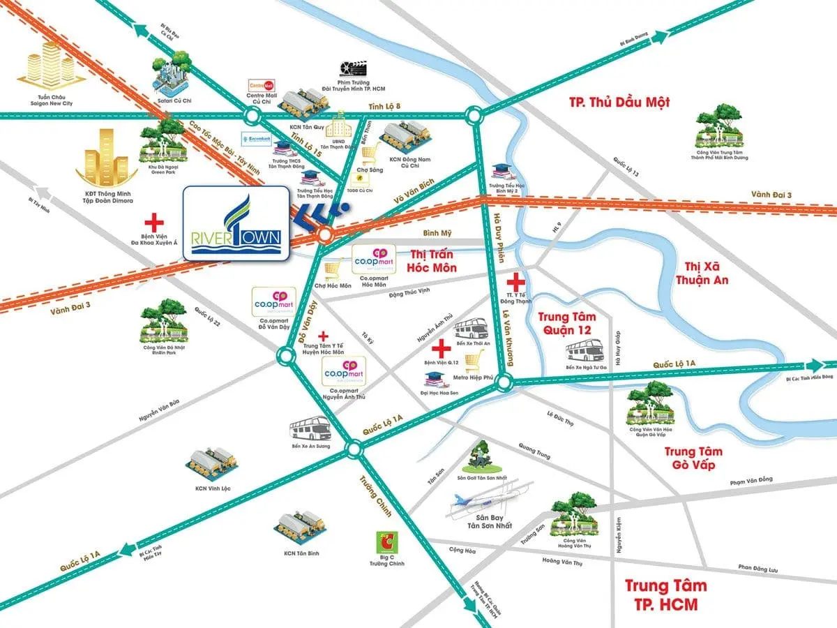 RIVER TOWN CỦ CHI 2 Vị trí River Town ngay tam giác Vàng của Bình Mỹ - Củ Chi