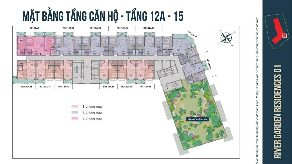RIVER GARDEN RESIDENCES 7 Mặt bằng Tầng 12A - 15 Căn hộ River Garden Residences