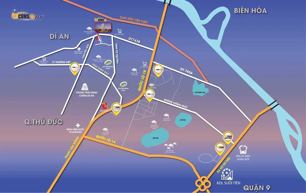 BCONS SALA DĨ AN BÌNH DƯƠNG 3 Vị trí Dự án Căn hộ Chung cư Bcons Sala Dĩ An Bình Dương
