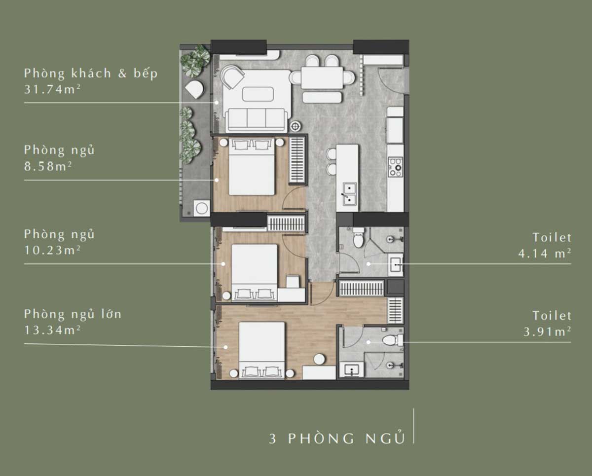 Thiết kế Căn hộ 3PN Anderson Park Bình Dương