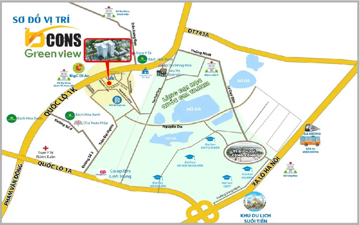 BCONS GREEN VIEW DĨ AN 4 Bản đồ Vị trí Dự án Căn hộ Bcons Green View Dĩ An Bình Dương