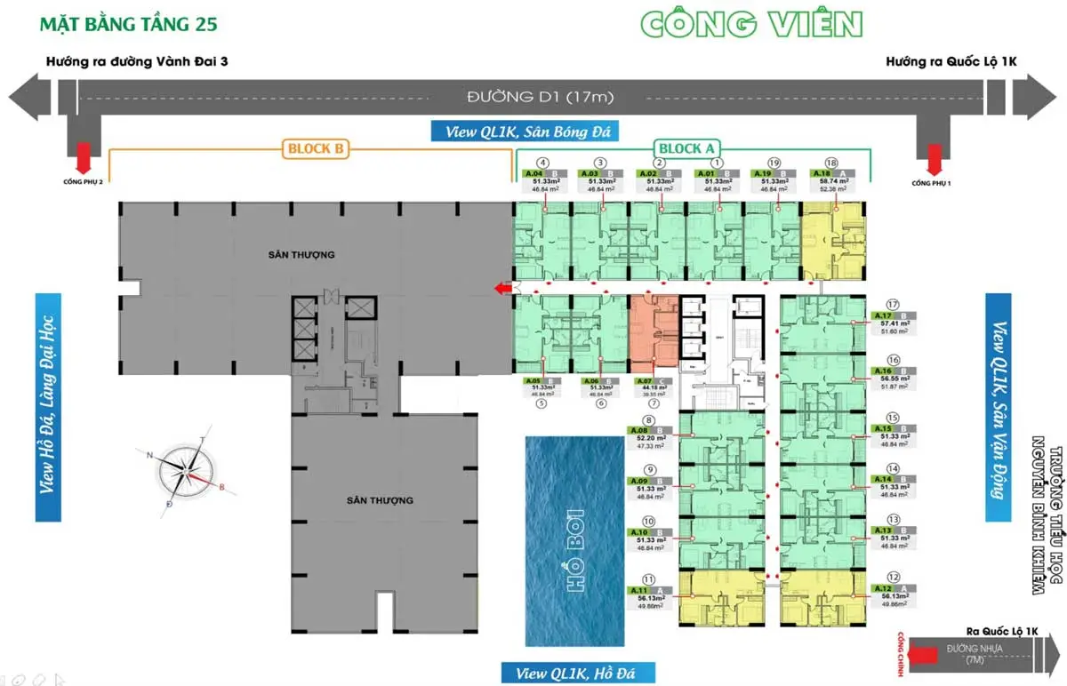 BCONS GREEN VIEW DĨ AN 13 Mặt bằng Tầng 25 Dự án Căn hộ Bcons Green View Dĩ An Bình Dương